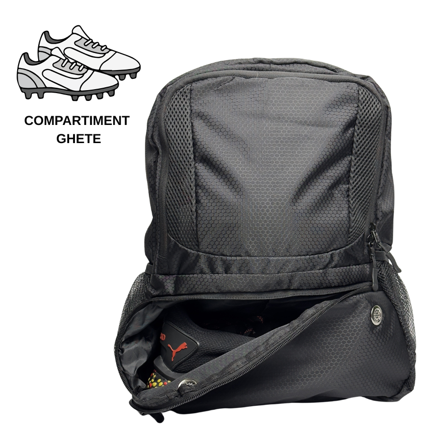 Ghiozdan Fotbal 25L Pro Negru – Organizare Separată pentru Minge, Ghe­te și Echipament