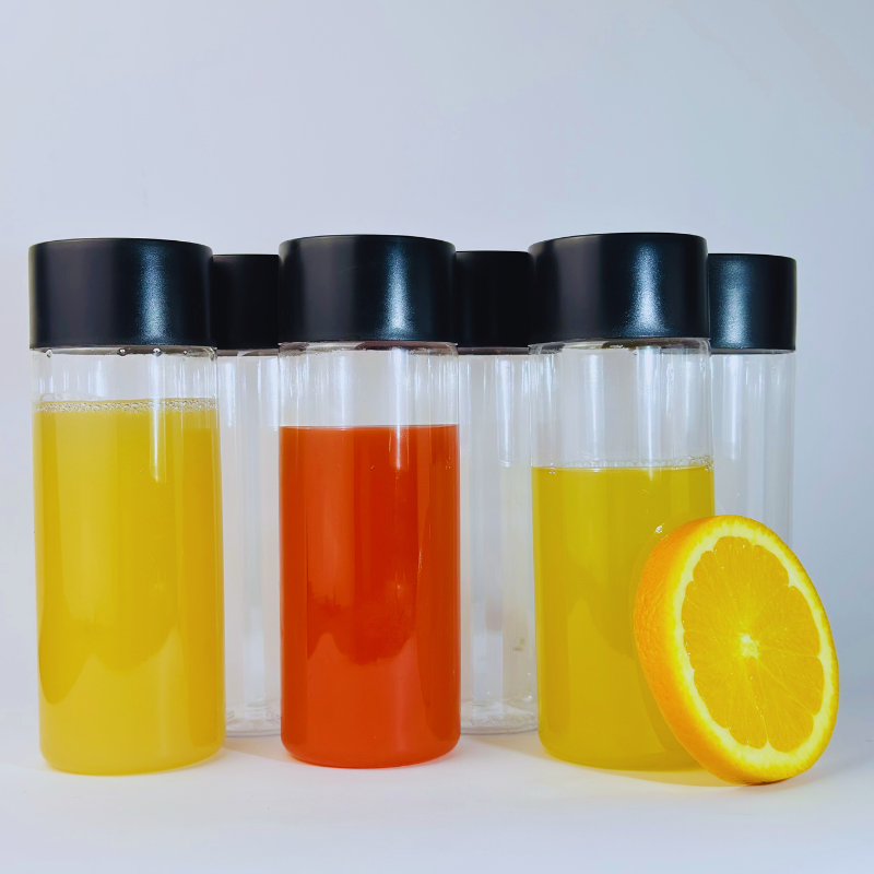 Set 6 x Sticle cilindrice 300 ml, din plastic transparente