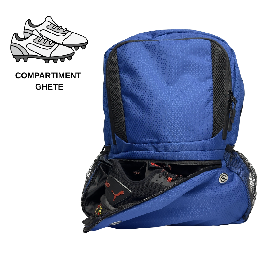 Ghiozdan Fotbal 25L Pro Albastru – Organizare Separată pentru Minge, Ghe­te și Echipament