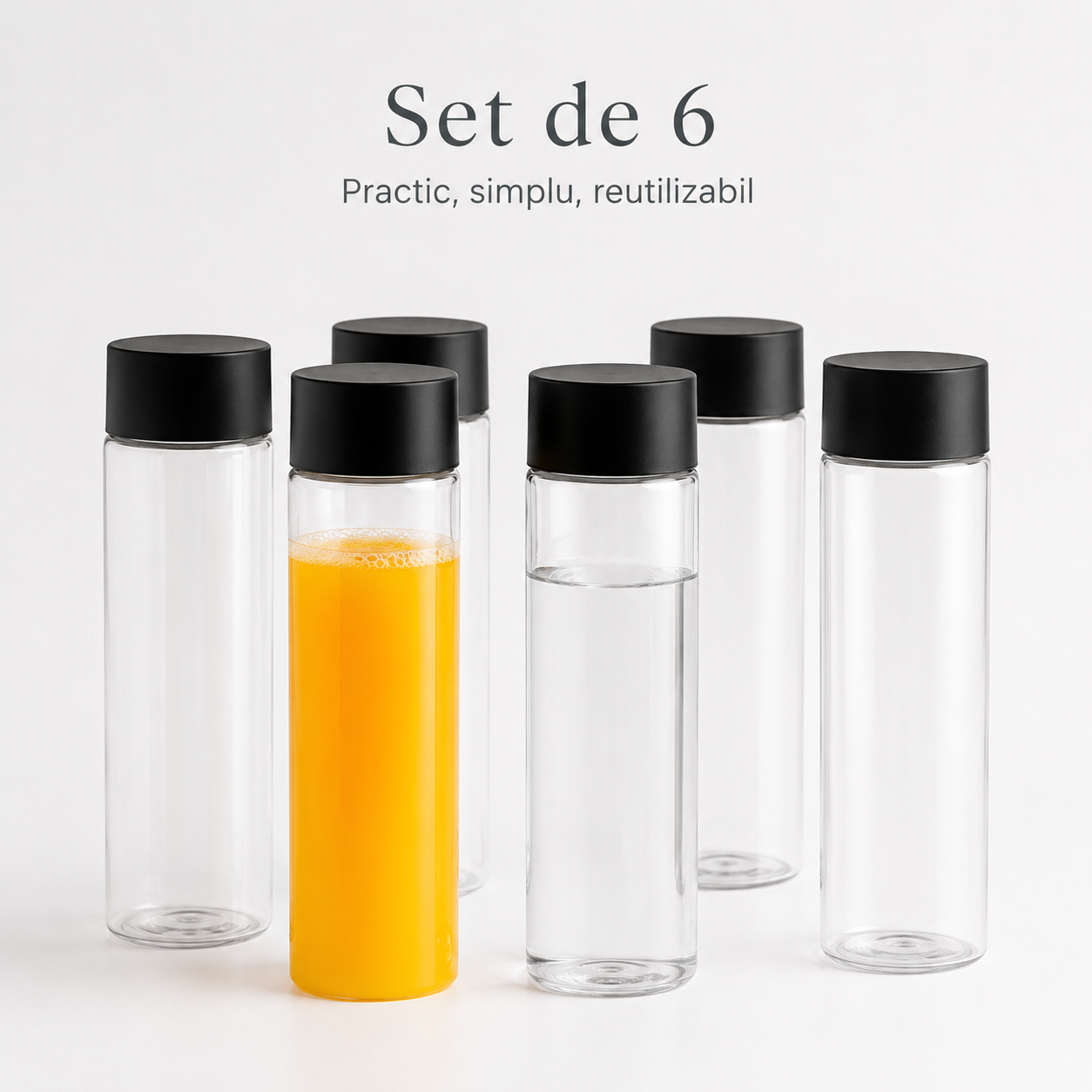 Set 6 x Sticle cilindrice 500 ml - CYLINDER, din plastic transparente