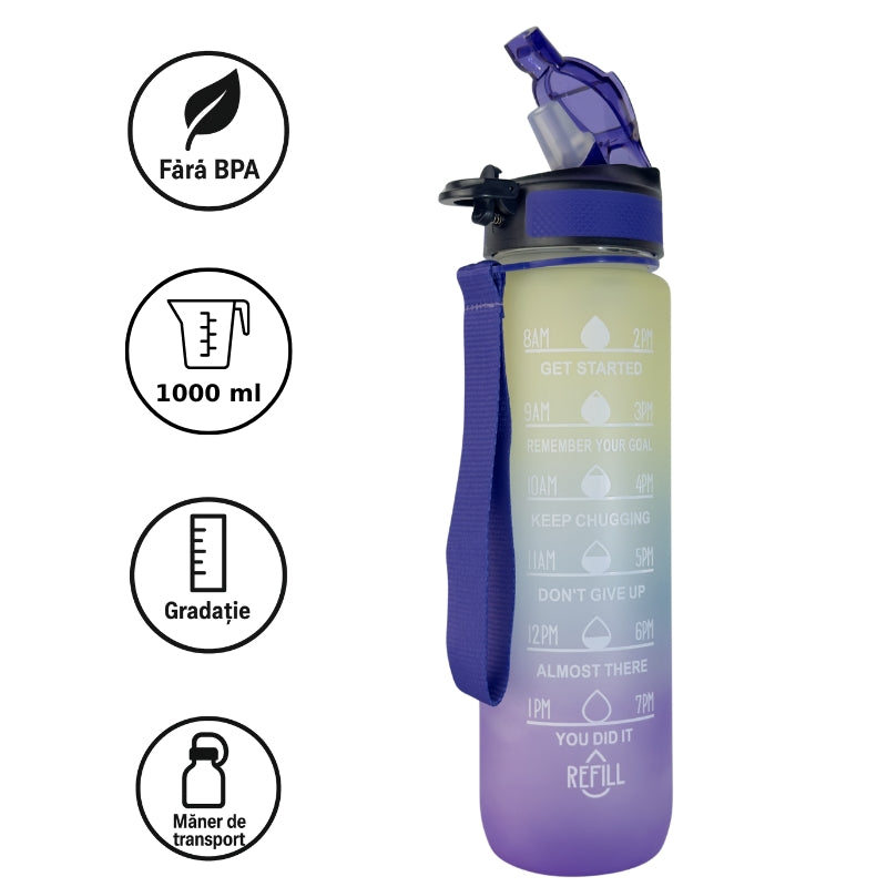 bidon apa durabil 1l cu gradatie si maner pentru transport