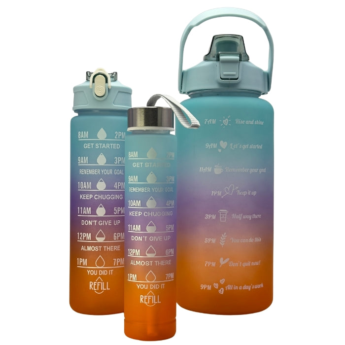 Set 3 sticle de apă Joy 2000ml 800ml 300ml cu marcaje motivaționale pentru hidratare zilnică