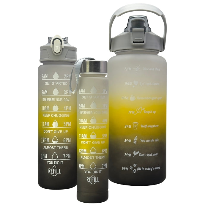 Set 3 sticle de apă Neon 2000ml 800ml 300ml cu marcaje motivaționale pentru hidratare zilnică