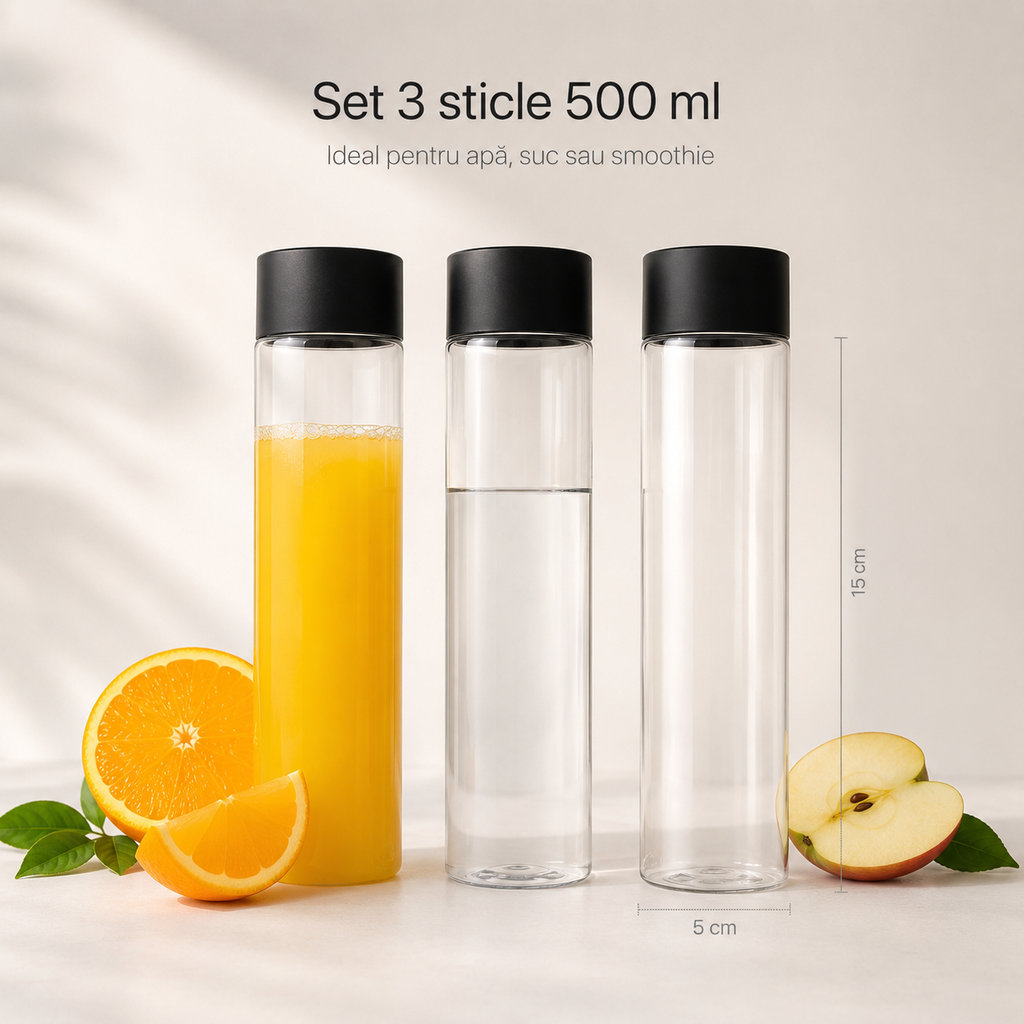 Set 3 sticle cilindrice 500ml