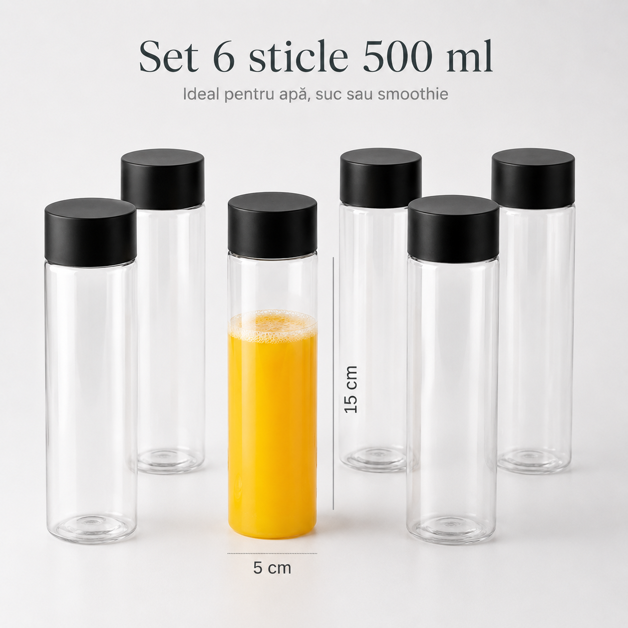 Set de 6 sticle cilindrice 500ml practice, simple și reutilizabile