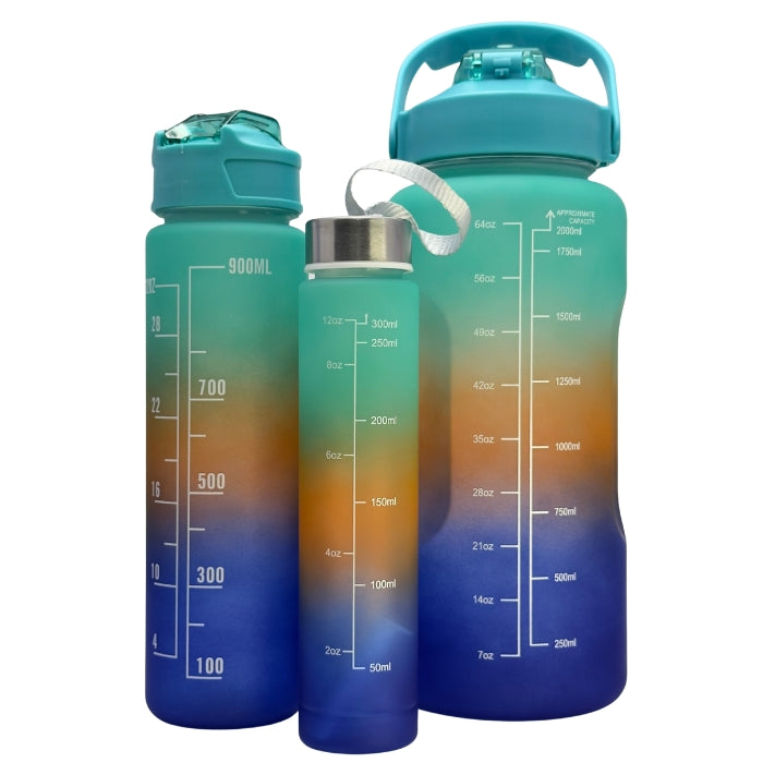Set 3 sticle de apă Holiday cu capacități 2000ml 800ml 300ml potrivite pentru zi întreagă