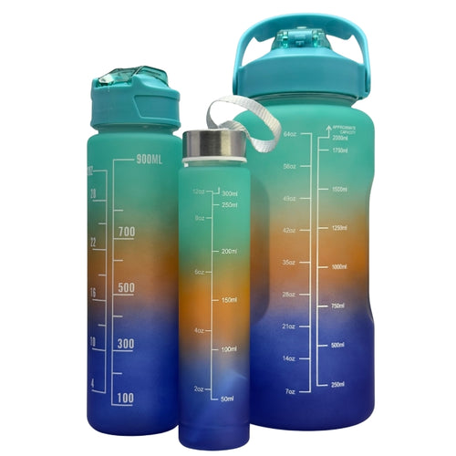 Set 3 sticle de apă Holiday cu capacități 2000ml 800ml 300ml potrivite pentru zi întreagă