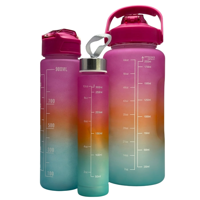 Set 3 sticle de apă Hot Pop cu capacități 2000ml 800ml 300ml potrivite pentru zi întreagă