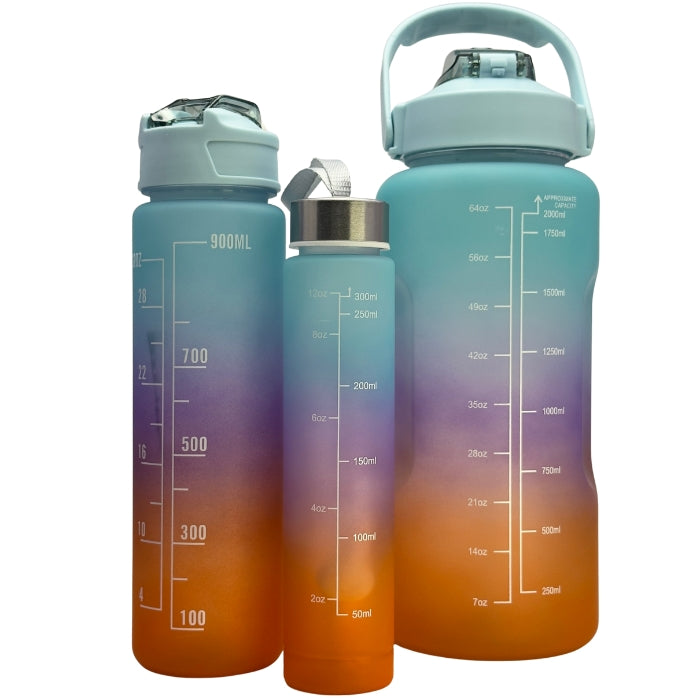 Set 3 sticle de apă Joy cu capacități 2000ml 800ml 300ml potrivite pentru zi întreagă