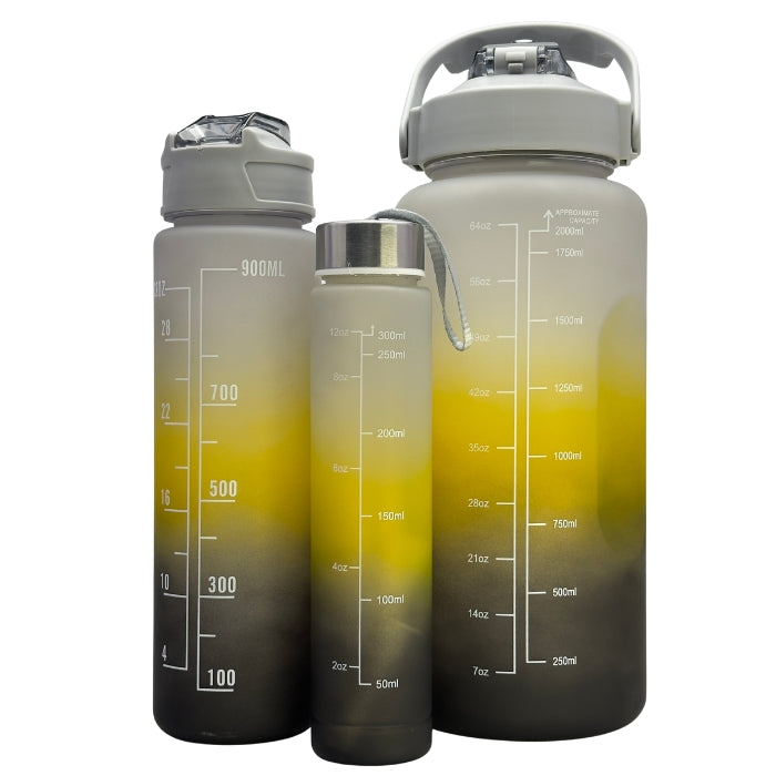 Set 3 sticle de apă Neon cu capacități 2000ml 800ml 300ml potrivite pentru zi întreagă