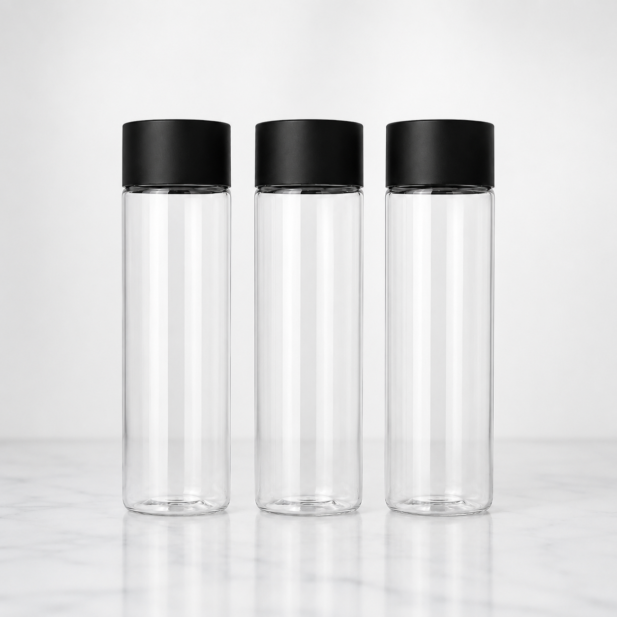 Set 3 x Sticle cilindrice 300 ml - CYLINDER, din plastic transparente