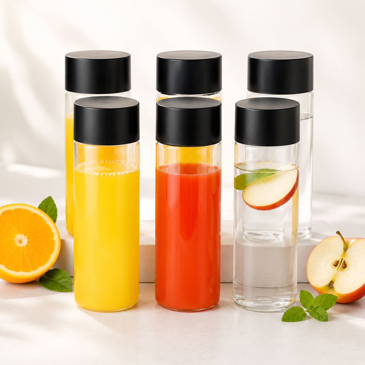 Set 6 x Sticle cilindrice 300 ml - CYLINDER, din plastic transparente