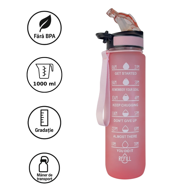 sticla apa practica 1l cu gradatie si maner usor transport