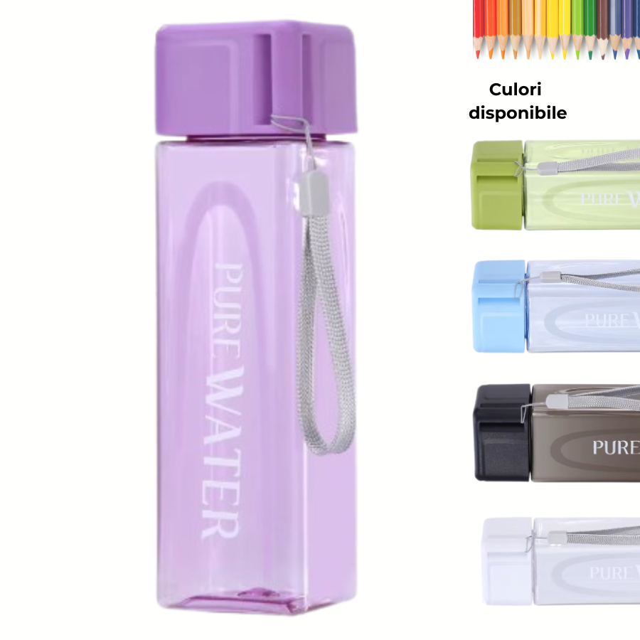 Sticlă de apă 500 ml PURE Aura, design transparent, cu culori disponibile în colecție, ideală pentru copii și utilizare zilnică