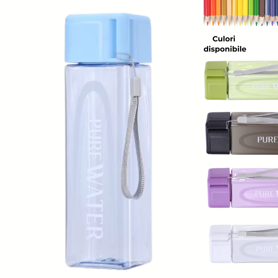 Sticlă de apă 500 ml PURE Breeze, design transparent în nuanță albastru deschis, disponibilă în mai multe culori, ideală pentru copii și utilizare zilnică