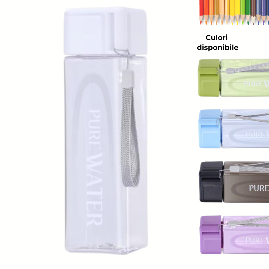 Sticlă de apă 500 ml PURE Clear, design complet transparent, disponibilă în mai multe culori, ideală pentru copii și utilizare zilnică