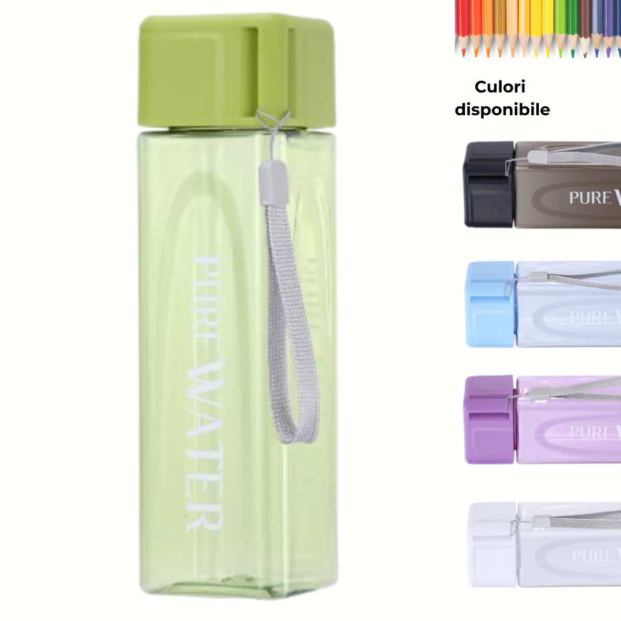 Sticlă de apă 500 ml PURE Lime, design transparent, disponibilă în mai multe culori, ideală pentru copii și utilizare zilnică