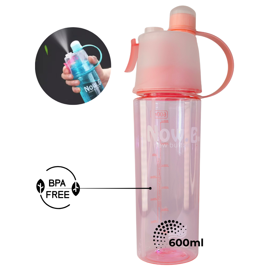 Sticlă de apă 600 ml REFRESH Guava fără BPA, cu pulverizator pentru hidratare și răcorire instant