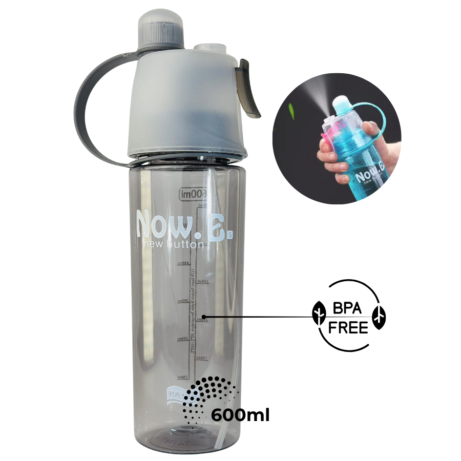 Sticlă de apă 600 ml REFRESH Noire fără BPA, cu pulverizator pentru hidratare și răcorire