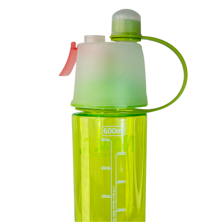 Sticlă sport 600 ml REFRESH Lime cu capac ergonomic, mâner de transport și buton pentru pulverizare