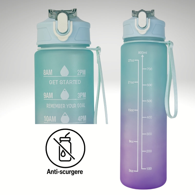 Sticlă sport 800 ml W8W Energy Wave cu capac anti-scurgere, ideală pentru sală și școală