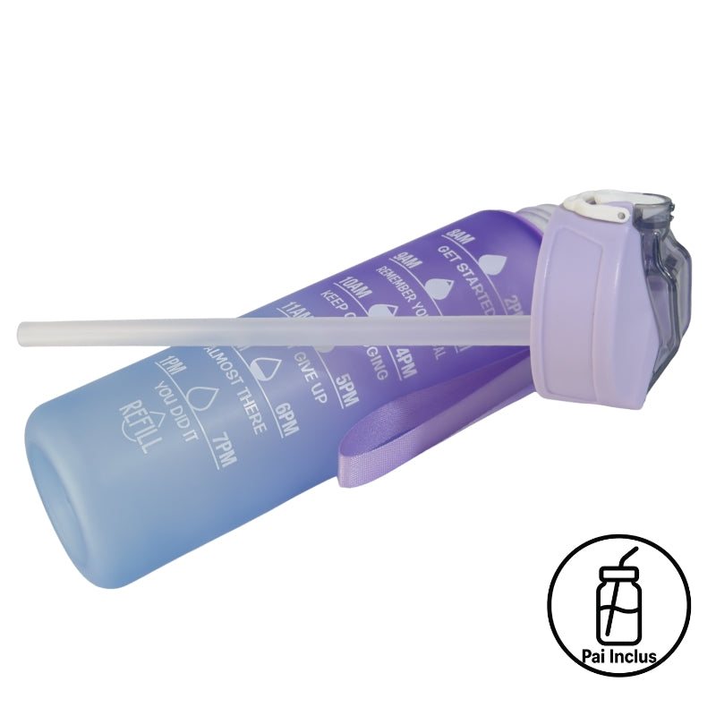 Sticlă apă copii 800 ml W8W Lavender cu pai inclus, detalii capac și interior vizibil