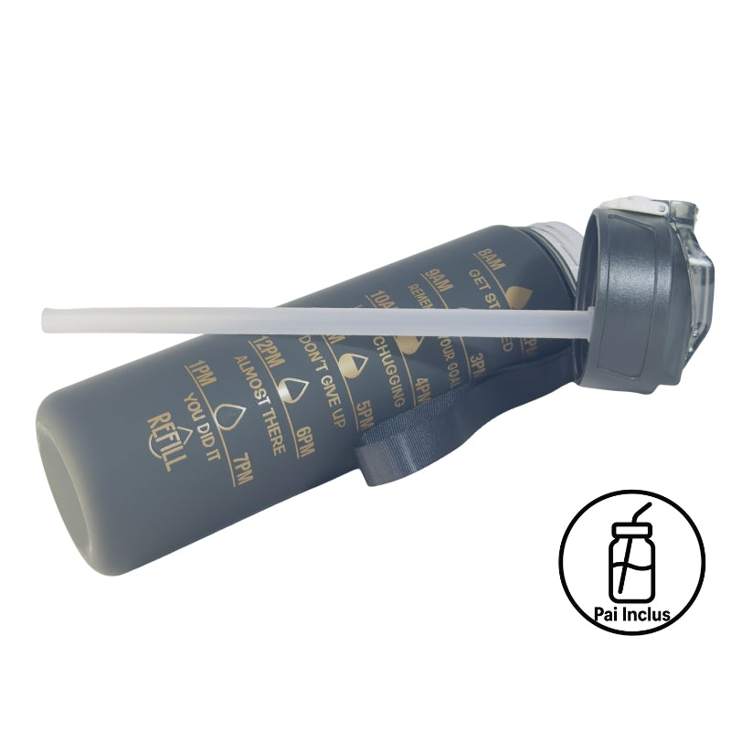 Sticlă de apă 800 ml W8W Shadow cu pai inclus, detalii capac și interior