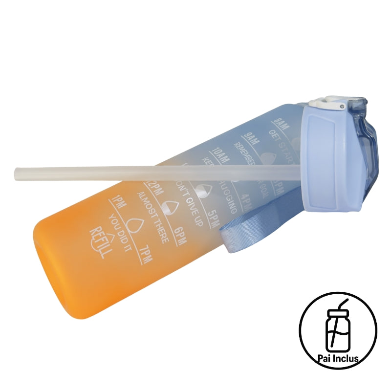 Sticlă apă copii 800 ml W8W Sunset Splash cu pai inclus, detalii capac și interior vizibil