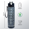 Sticlă de apă 900 ml Glasslook Black, înălțime 25 cm, din plastic fără BPA, cu simboluri capacitate și material, design modern pentru școală și sport