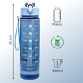 Sticlă de apă 900 ml Glasslook Blue, înălțime 25 cm, din plastic fără BPA, cu simboluri pentru capacitate și material, ideală pentru școală și sport