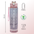 Sticlă de apă 900 ml Glasslook Pink, înălțime 25 cm, din plastic fără BPA, cu simboluri pentru capacitate și material, ideală pentru școală și sport
