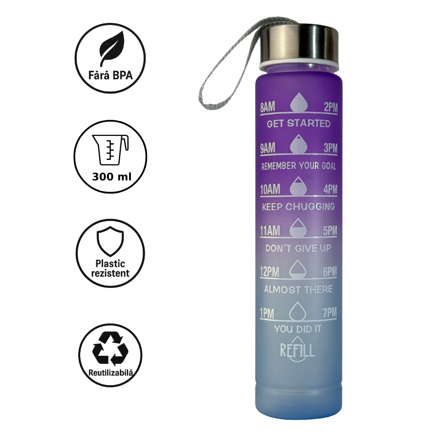 Sticlă de apă MINI 300ml Lavander fără BPA, din plastic rezistent, reutilizabilă
