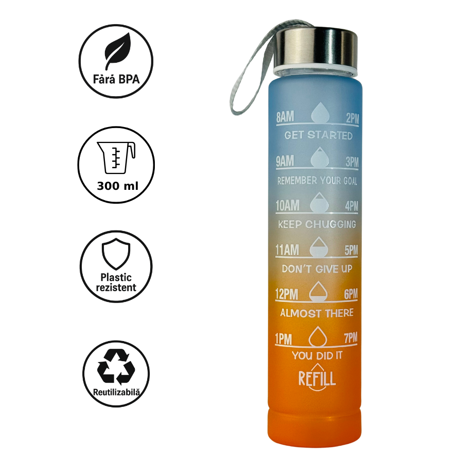 Sticlă de apă MINI 300ml Orange Sky fără BPA, din plastic rezistent, reutilizabilă