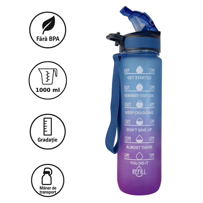 sticla apa sport 1l cu gradatie si maner fara bpa