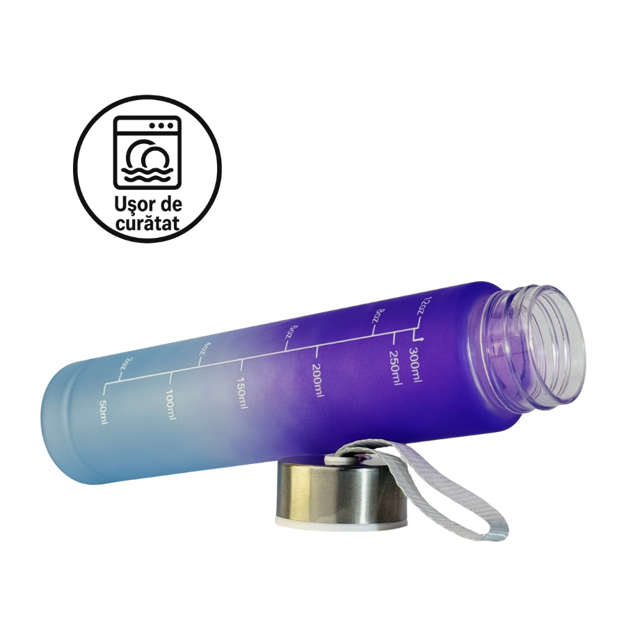 Sticlă de apă 300ml Lavander cu capac simplu și inel pentru transport, fără pai