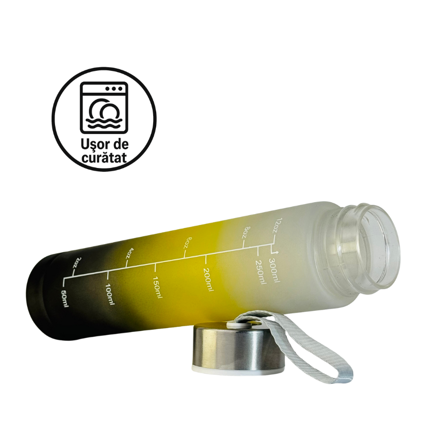 Sticlă de apă 300ml Neon cu capac simplu și inel pentru transport, fără pai