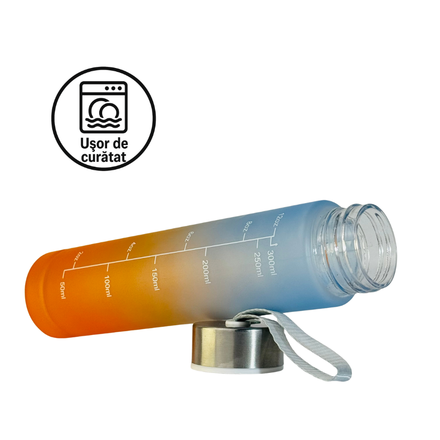 Sticlă de apă 300ml Orange Sky cu capac simplu și inel pentru transport, fără pai